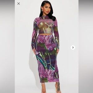 Multicolor Abstract Print Maxi Skirt